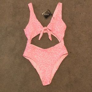 Zaful Dalmatians Stripes Reversible Swimsuit